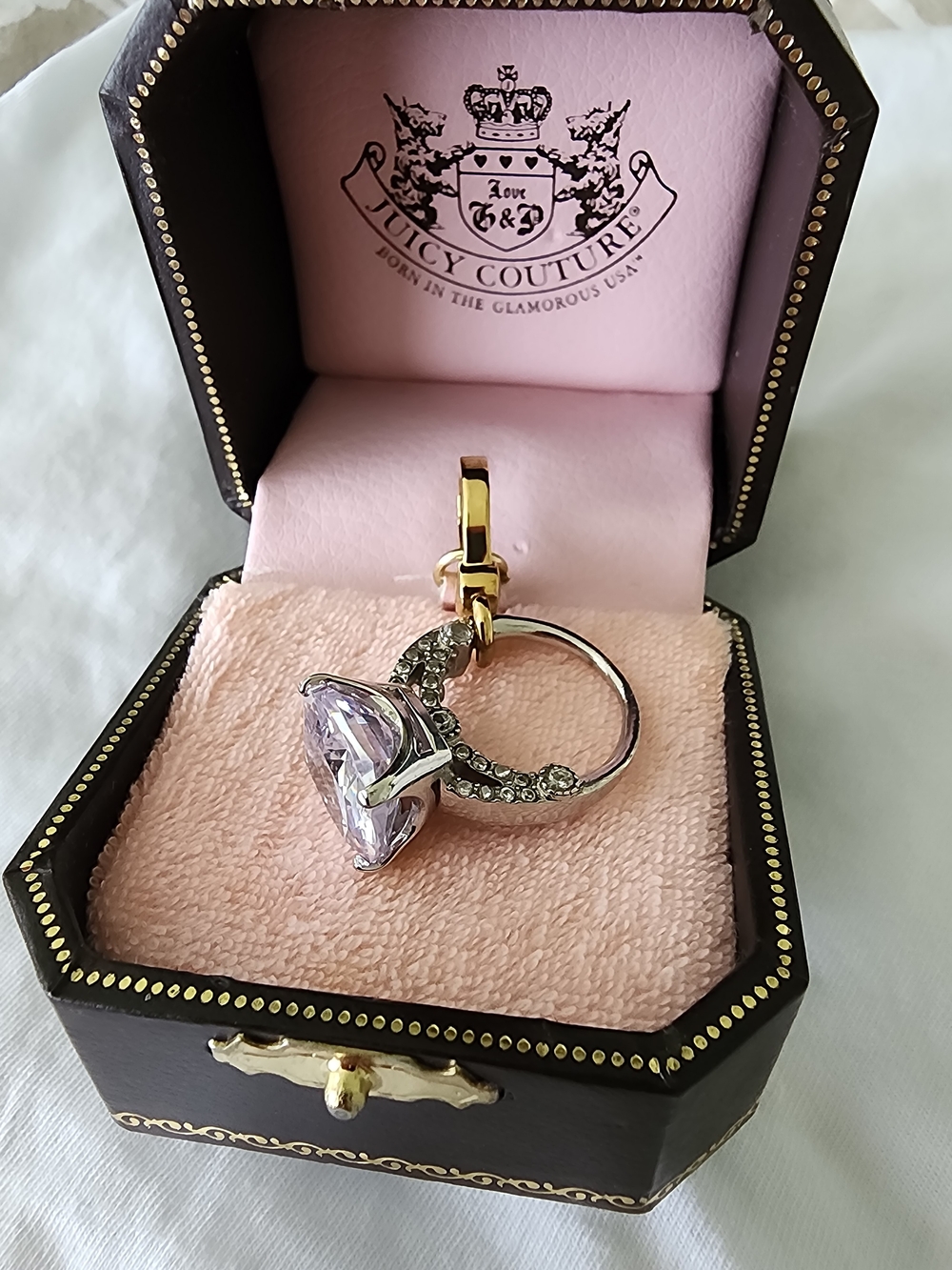 Juicy Couture Gold-Tone Ring Charm with Lavender Crystal